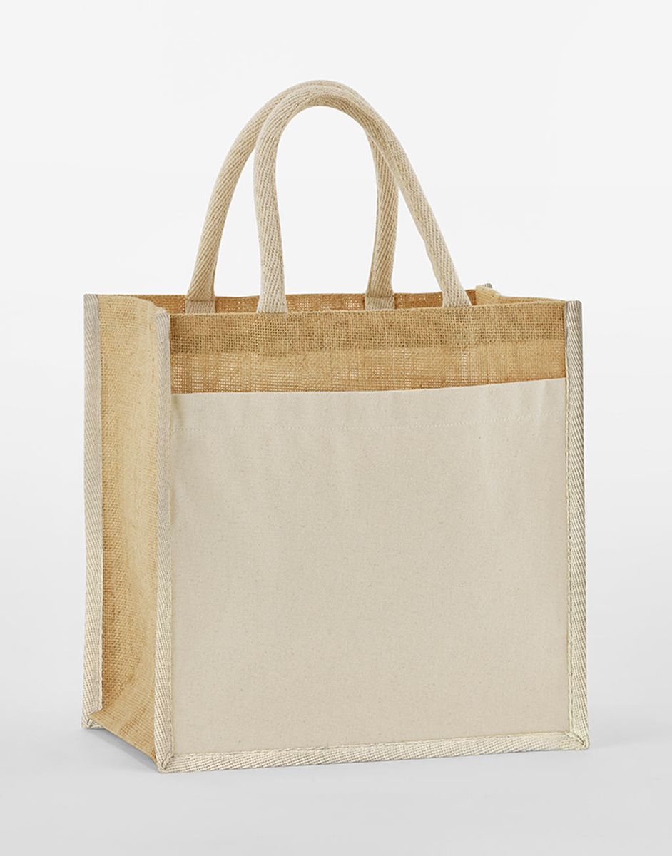 Cotton Pocket Natural Starched Jute Midi Tote - natural