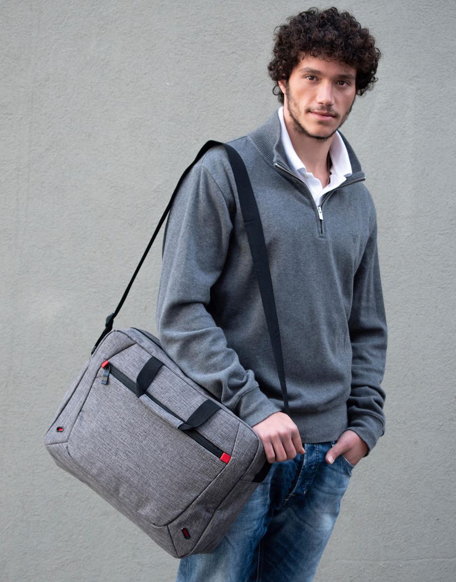 Taška Marseille Messenger Laptop Bag - grey melange/red